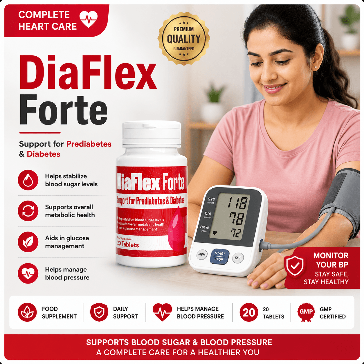 DiaFlex Forte complete health support supplement with blood sugar and blood pressure monitoring