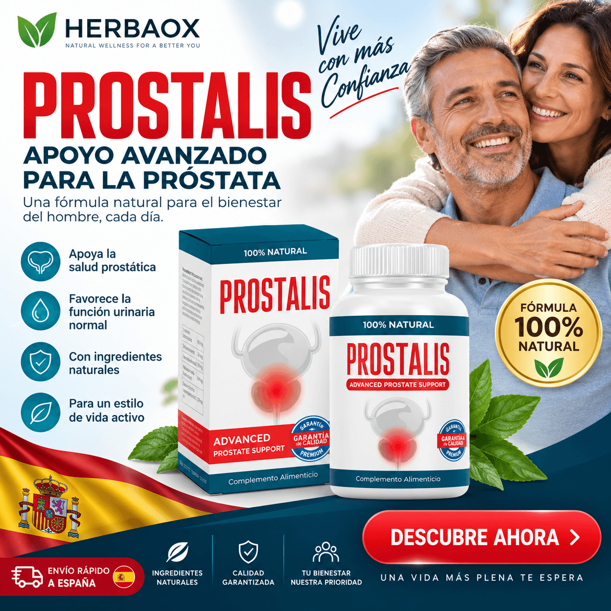 Fórmula Prostalis Advance para el bienestar de la próstata y la orina.